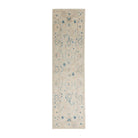 Light blue 100% wool Oushak area rug runner with beige field and dark blue geometric accents.