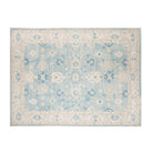 Denim blue 9x12 Oushak area rug with ivory star medallions and navy geometric accents.