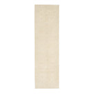 Soft french vanilla cream traditional Oushak runner rug with subtle pale blue floral motifs and a distressed low pile finish.