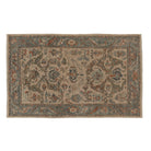 Warm beige 6x9 Sultanabad area rug with terracotta and chocolate brown palmettes framed by a slate blue floral border.